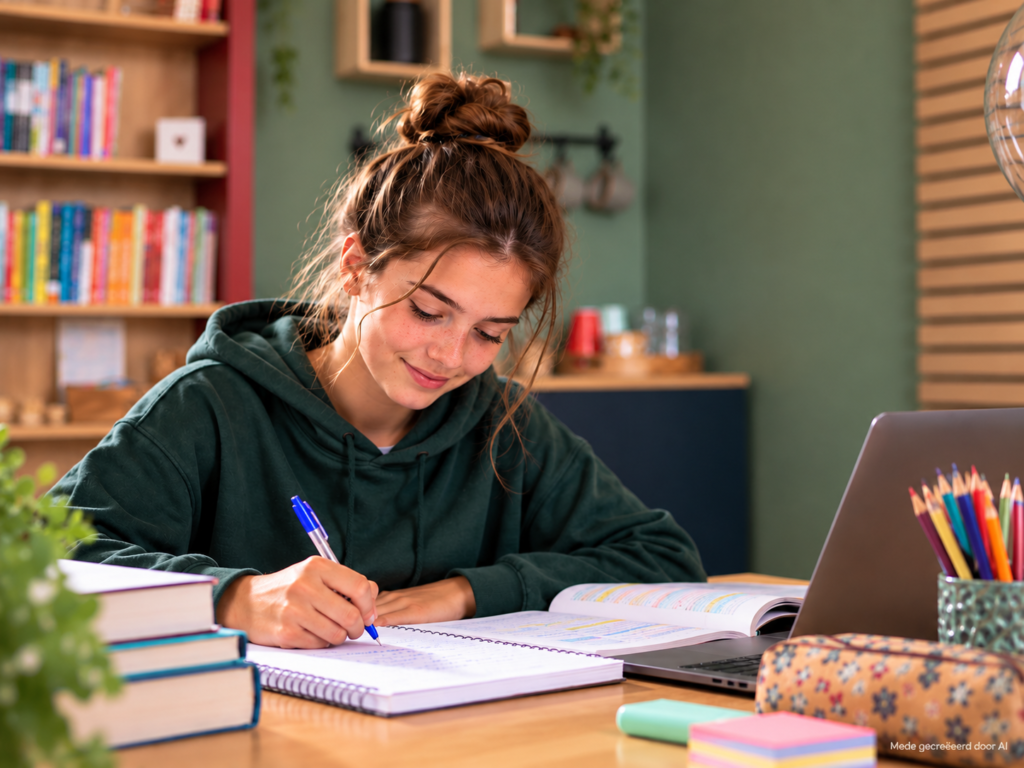 Jongere aan het werk tijdens LEREN LEREN begeleiding bij Eindelijk Duidelijk in Zoetermeer