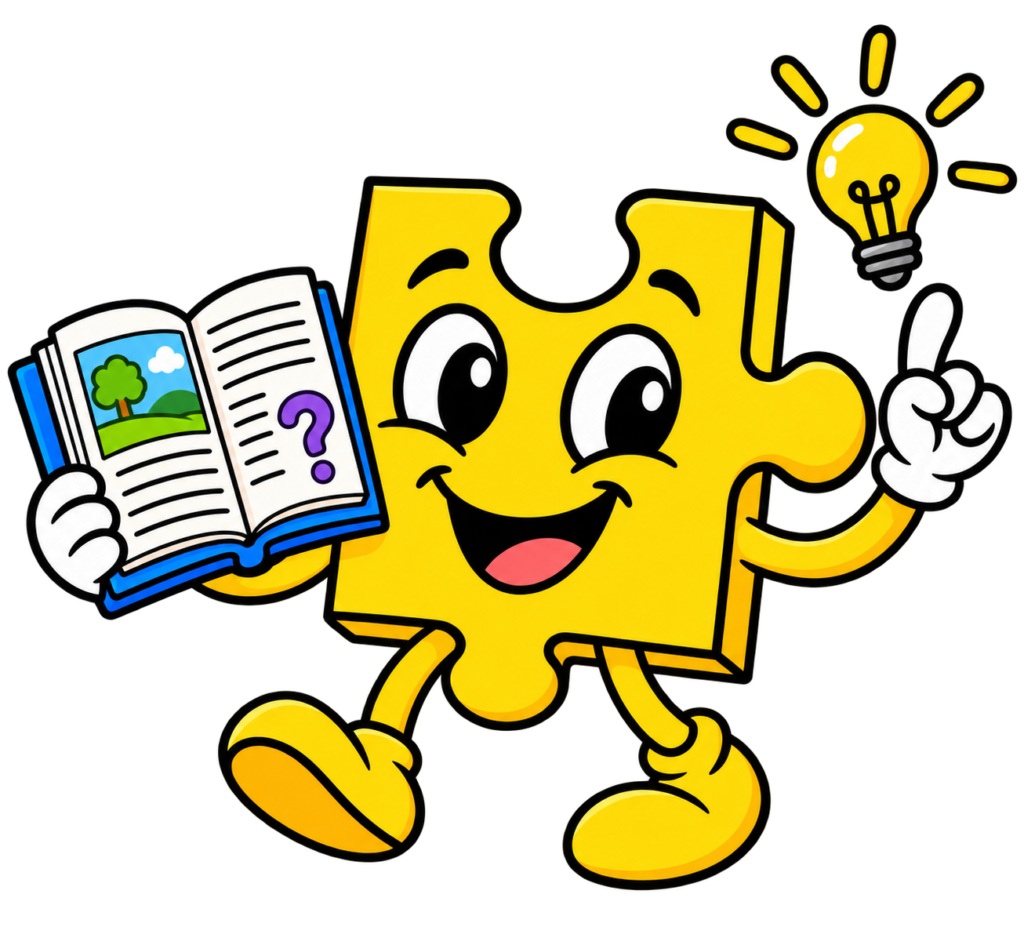 Puzzelstukje met boek en lampje als symbool voor begrijpend lezen bij Eindelijk Duidelijk in Zoetermeer.